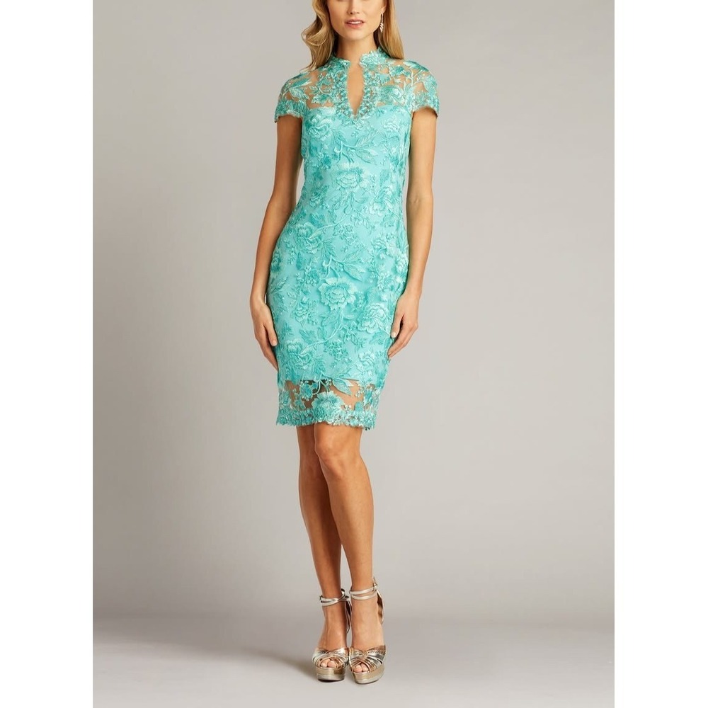 NEW Tadashi‎ Shoji [ 2 ] Ankur Keyhole Embroidered Dress in Aqua Blue #Q1285